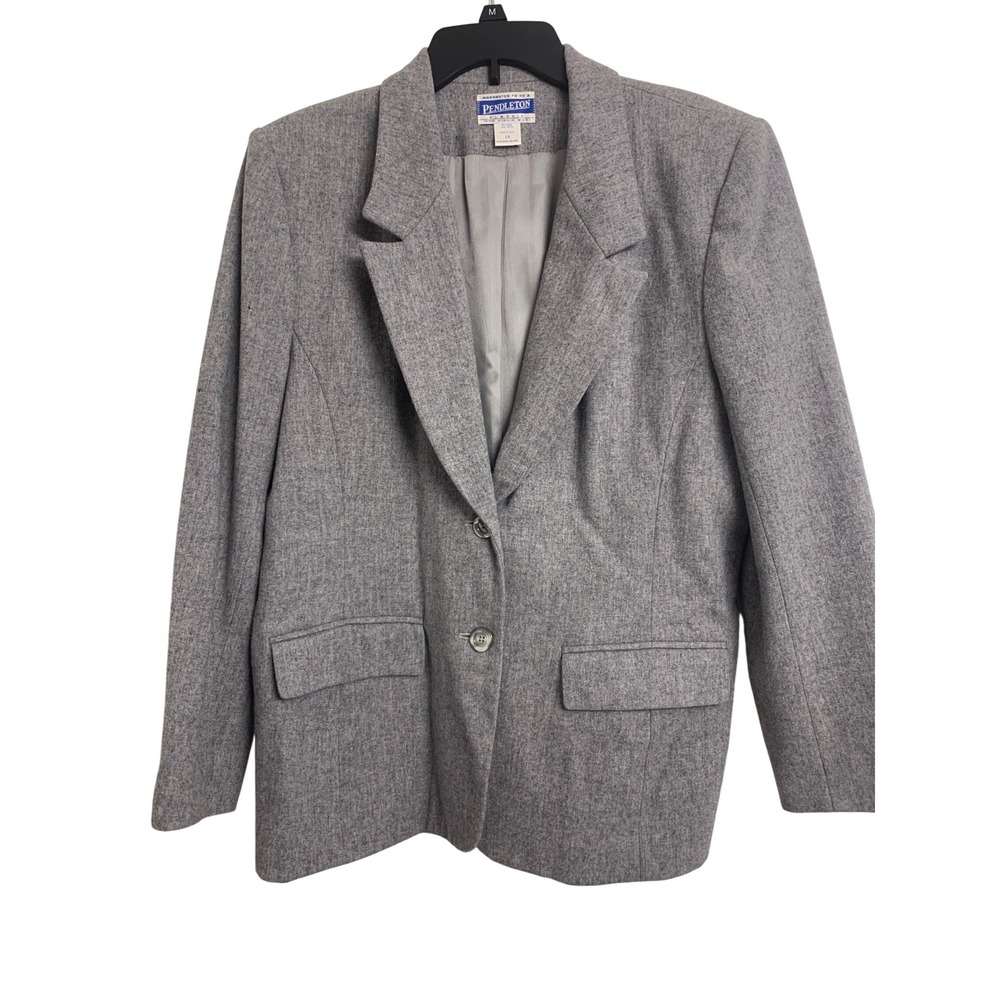 Vintage Pendleton Classic Grey 100% Virgin Wool Blazer Size 14